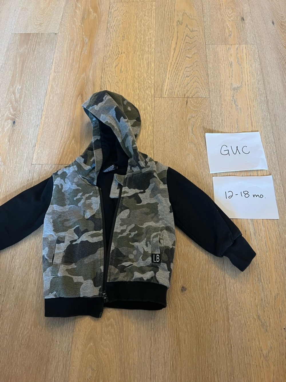 Little Bipsy Camo Hooded Jacket with Black Sleeves